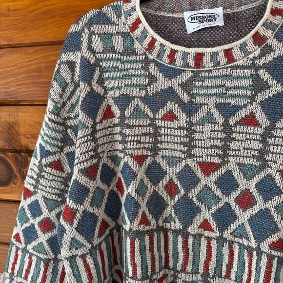 VINTAGE | MISSONI Sport Italy Print Cotton Blend Crewneck Sweater Size Medium - Picture 4 of 6